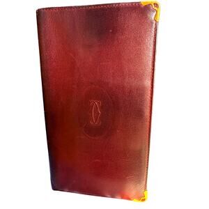 π Vintage Cartier Paris Burgundy Leather Bifold Wallet with Gold Accents